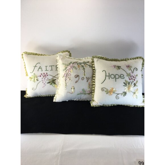 Embroidered Throw Pillows Hope Joy Faith Soft Trim Waffle Decor - Set of 3 - Picture 1 of 13